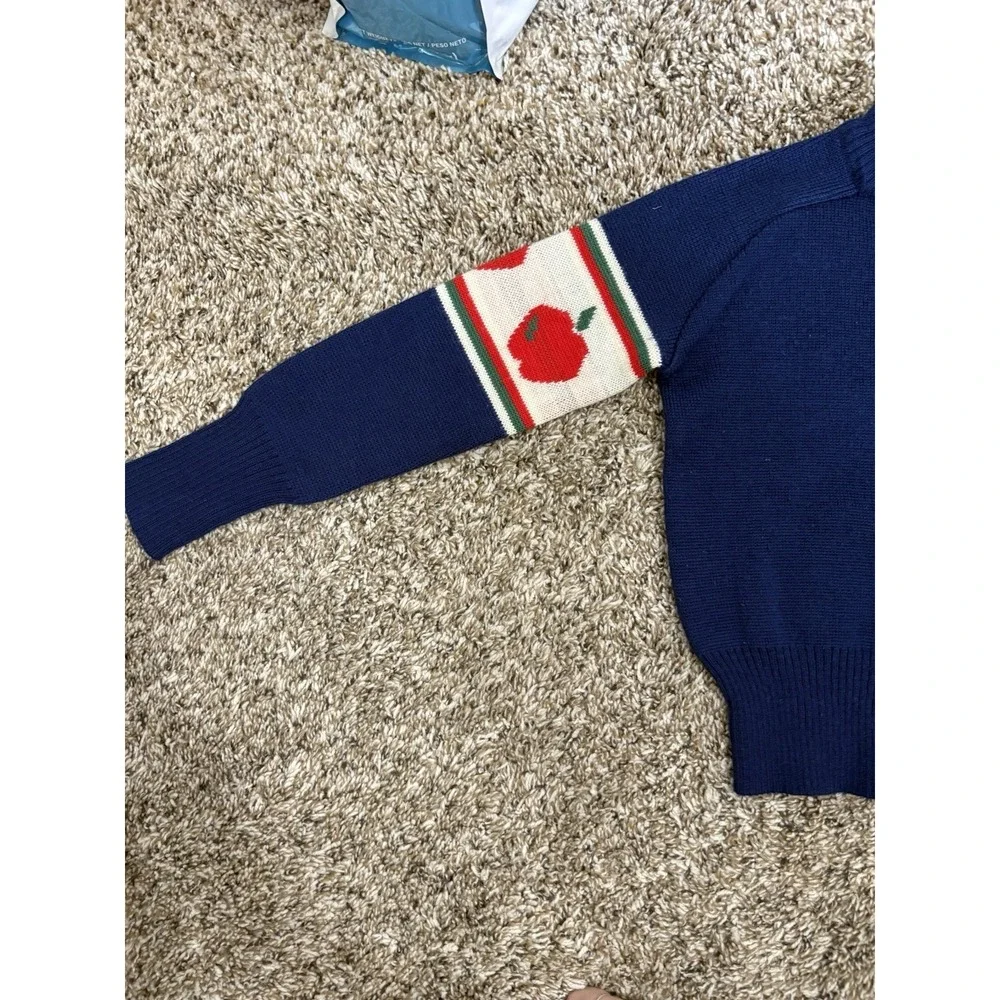Vintage 80s 90s Kid's Hot Gear Blue Apple Sweater Size XS 5/6 Wool Blend
